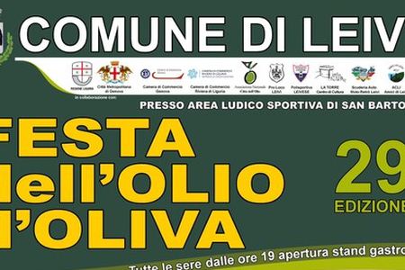 Il 21 luglio ore 18 Premio Leivi alla 29° edizione della Festa dell'Olio di oliva
