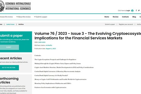 1 agosto 2023 - Pubblicato il terzo numero della rivista “Economia Internazionale”,  dedicato al cripto ecosistema